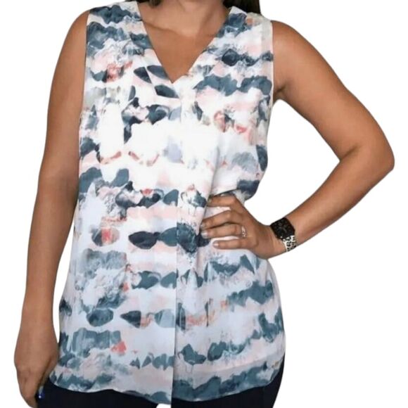 CAbi Gelato Top 5035 Blouse Sleeveless Chiffon Pastel Watercolor Flowy Pink M - Picture 4 of 15